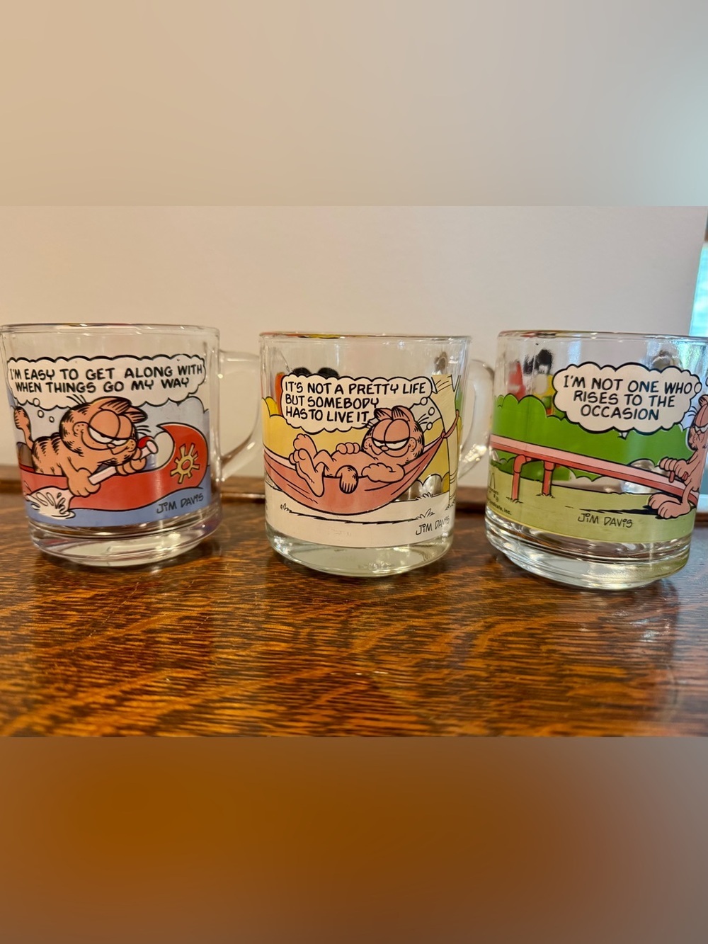 Set of 3 Vintage Garfield McDonald’s Drinking Glasses Mugs 1970s Nostalgia